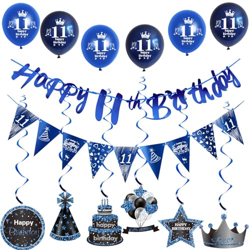 Blau Girlande 11 geburtstag Banner + Dreiecksflaggen + Geburtstag Hängedeko + 6 pcs 11 Geburtstag Luftballons 11 Geburtstag deko für junge,deko 11. Geburtstag junge geburtstagsdeko 11 jahre junge Blau Girlande 11 geburtstag Banner + Dreiecksflaggen + Geburtstag Hängedeko + 6 pcs 11 Geburtstag Luftballons 11 Geburtstag deko für junge,deko 11. Geburtstag junge geburtstagsdeko 11 jahre junge von Hongyantech