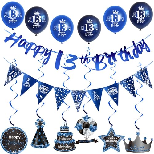 Blau Girlande 13 geburtstag Banner + Dreiecksflaggen + Geburtstag Hängedeko + 6 pcs 13 Geburtstag Luftballons 13 Geburtstag deko für junge,deko 13. Geburtstag junge geburtstagsdeko 13 jahre junge Blau Girlande 13 geburtstag Banner + Dreiecksflaggen + Geburtstag Hängedeko + 6 pcs 13 Geburtstag Luftballons 13 Geburtstag deko für junge,deko 13. Geburtstag junge geburtstagsdeko 13 jahre junge von Hongyantech