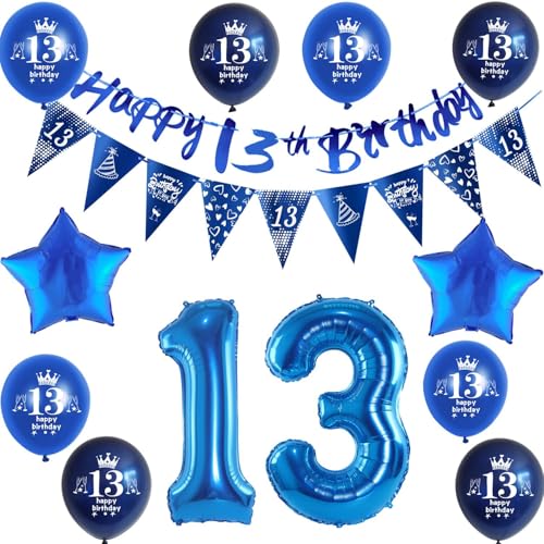 Blau Girlande 13 geburtstag Banner + Dreiecksflaggen + Luftballons Zahl 13 +8 pcs 13 Geburtstag ballons 13 Geburtstag deko für junge,deko 13. Geburtstag junge geburtstagsdeko 13 jahre junge Blau Girlande 13 geburtstag Banner + Dreiecksflaggen + Luftballons Zahl 13 +8 pcs 13 Geburtstag ballons 13 Geburtstag deko für junge,deko 13. Geburtstag junge geburtstagsdeko 13 jahre junge von Hongyantech