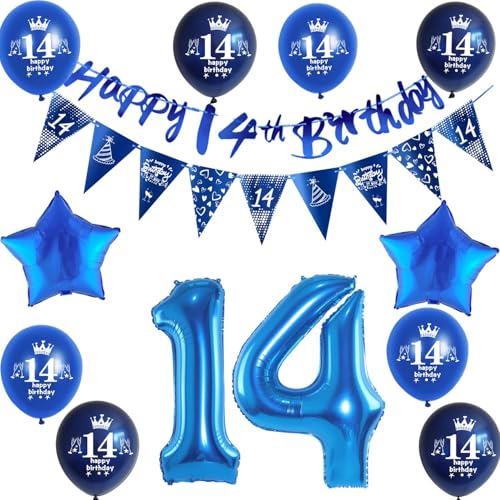 Blau Girlande 14 geburtstag Banner + Dreiecksflaggen + Luftballons Zahl 14 +8 pcs 14 Geburtstag ballons 14 Geburtstag deko für junge,deko 14. Geburtstag junge geburtstagsdeko 14 jahre junge Blau Girlande 14 geburtstag Banner + Dreiecksflaggen + Luftballons Zahl 14 +8 pcs 14 Geburtstag ballons 14 Geburtstag deko für junge,deko 14. Geburtstag junge geburtstagsdeko 14 jahre junge von Hongyantech