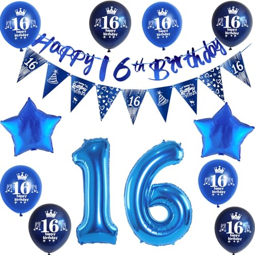 Blau Girlande 16 geburtstag Banner + Dreiecksflaggen + Luftballons Zahl 16 +8 pcs 16 Geburtstag ballons 16 Geburtstag deko für junge,deko 16. Geburtstag junge geburtstagsdeko 16 jahre junge Blau Girlande 16 geburtstag Banner + Dreiecksflaggen + Luftballons Zahl 16 +8 pcs 16 Geburtstag ballons 16 Geburtstag deko für junge,deko 16. Geburtstag junge geburtstagsdeko 16 jahre junge von Hongyantech