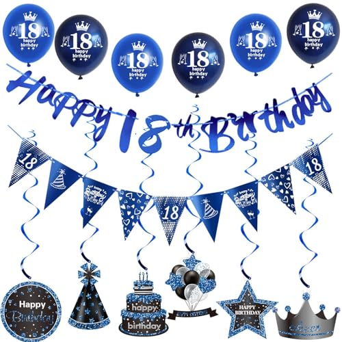 Blau Girlande 18 geburtstag Banner + Dreiecksflaggen + Geburtstag Hängedeko + 6 pcs 18 Geburtstag Luftballons 18 Geburtstag deko für junge,deko 18. Geburtstag junge geburtstagsdeko 18 jahre junge Blau Girlande 18 geburtstag Banner + Dreiecksflaggen + Geburtstag Hängedeko + 6 pcs 18 Geburtstag Luftballons 18 Geburtstag deko für junge,deko 18. Geburtstag junge geburtstagsdeko 18 jahre junge von Hongyantech