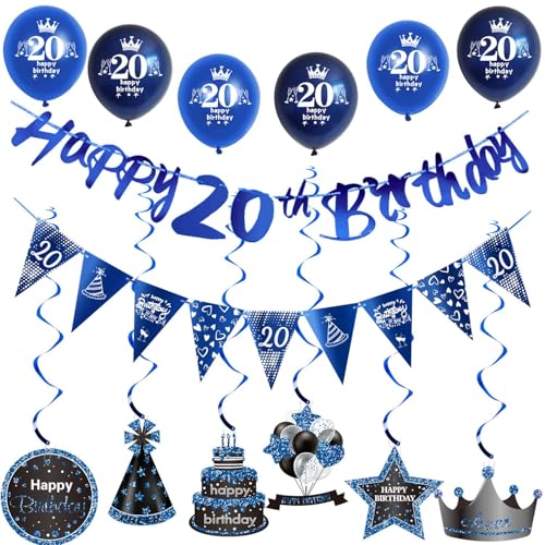 Blau Girlande 20 geburtstag Banner + Dreiecksflaggen + Geburtstag Hängedeko + 6 pcs 20 Geburtstag Luftballons 20 Geburtstag deko für mann,deko 20. Geburtstag mann geburtstagsdeko 20 jahre männer Blau Girlande 20 geburtstag Banner + Dreiecksflaggen + Geburtstag Hängedeko + 6 pcs 20 Geburtstag Luftballons 20 Geburtstag deko für mann,deko 20. Geburtstag mann geburtstagsdeko 20 jahre männer von Hongyantech