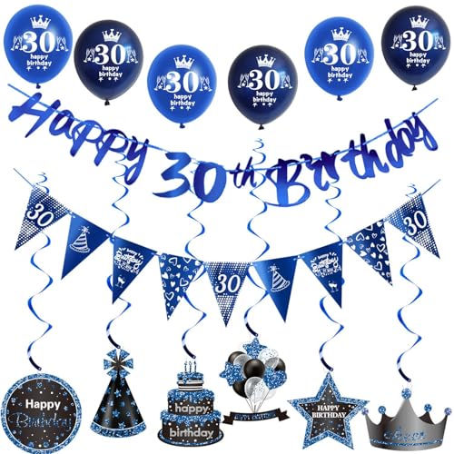 Blau Girlande 30 geburtstag Banner + Dreiecksflaggen + Geburtstag Hängedeko + 6 pcs 30 Geburtstag Luftballons 30 Geburtstag deko für mann,deko 30. Geburtstag mann geburtstagsdeko 30 jahre männer Blau Girlande 30 geburtstag Banner + Dreiecksflaggen + Geburtstag Hängedeko + 6 pcs 30 Geburtstag Luftballons 30 Geburtstag deko für mann,deko 30. Geburtstag mann geburtstagsdeko 30 jahre männer von Hongyantech