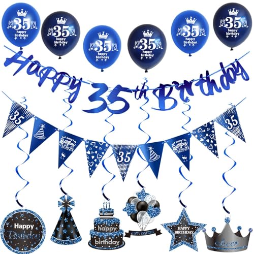 Blau Girlande 35 geburtstag Banner + Dreiecksflaggen + Geburtstag Hängedeko + 6 pcs 35 Geburtstag Luftballons 35 Geburtstag deko für mann,deko 35. Geburtstag mann geburtstagsdeko 35 jahre männer Blau Girlande 35 geburtstag Banner + Dreiecksflaggen + Geburtstag Hängedeko + 6 pcs 35 Geburtstag Luftballons 35 Geburtstag deko für mann,deko 35. Geburtstag mann geburtstagsdeko 35 jahre männer von Hongyantech