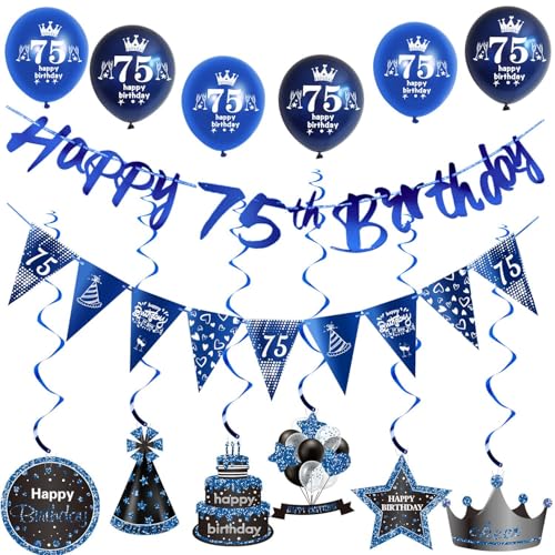 Blau Girlande 75 geburtstag Banner + Dreiecksflaggen + Geburtstag Hängedeko + 6 pcs 75 Geburtstag Luftballons 75 Geburtstag deko für mann,deko 75. Geburtstag mann geburtstagsdeko 75 jahre männer Blau Girlande 75 geburtstag Banner + Dreiecksflaggen + Geburtstag Hängedeko + 6 pcs 75 Geburtstag Luftballons 75 Geburtstag deko für mann,deko 75. Geburtstag mann geburtstagsdeko 75 jahre männer von Hongyantech