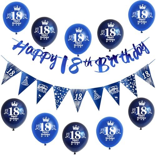 Blau Girlande Happy 18th Birthday Banner + 18 Geburtstag Dreiecksflaggen + 18 pcs 18 Geburtstag luftballons 18 Geburtstag deko für jungen,deko 18. Geburtstag jungen geburtstagsdeko 18 jahre junge Blau Girlande Happy 18th Birthday Banner + 18 Geburtstag Dreiecksflaggen + 18 pcs 18 Geburtstag luftballons 18 Geburtstag deko für jungen,deko 18. Geburtstag jungen geburtstagsdeko 18 jahre junge von Hongyantech