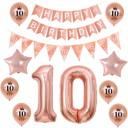 Deko 10. Geburtstag Mädchen dekoration,Rosegold Banner Happy 10th Birthday Girlande, 10.Geburtstag Triangle Flag,Folienballon 10 jahre Mädchen Geburtstagsdeko,10. Geburtstag Party Deko für Mädchen Deko 10. Geburtstag Mädchen dekoration,Rosegold Banner Happy 10th Birthday Girlande, 10.Geburtstag Triangle Flag,Folienballon 10 jahre Mädchen Geburtstagsdeko,10. Geburtstag Party Deko für Mädchen von Hongyantech