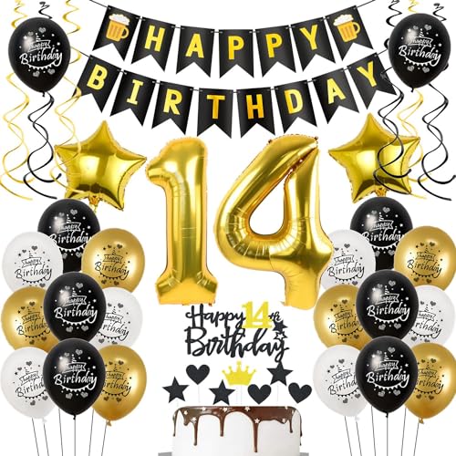 Deko 14. Geburtstag für Junge und Mädchen - Luftballon Schwarz Gold, Tortendeko und Geburtstagsdeko für 14 Jahre Deko 14. Geburtstag für Junge und Mädchen - Luftballon Schwarz Gold, Tortendeko und Geburtstagsdeko für 14 Jahre von Hongyantech