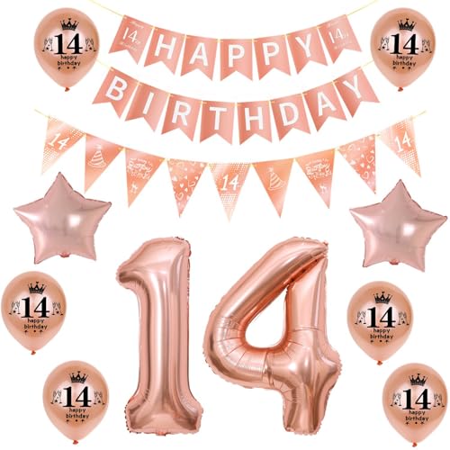 Deko 14. Geburtstag Mädchen dekoration,Rosegold Banner Happy 14th Birthday Girlande, 14.Geburtstag Triangle Flag,Folienballon 14 jahre Mädchen Geburtstagsdeko,14. Geburtstag Party Deko für Mädchen Deko 14. Geburtstag Mädchen dekoration,Rosegold Banner Happy 14th Birthday Girlande, 14.Geburtstag Triangle Flag,Folienballon 14 jahre Mädchen Geburtstagsdeko,14. Geburtstag Party Deko für Mädchen von Hongyantech