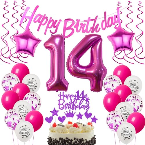 Deko 14. Geburtstag Mädchen - Luftballons, Tortendeko, Geschenk und Dekoration in Rosa für 14-Jährige Deko 14. Geburtstag Mädchen - Luftballons, Tortendeko, Geschenk und Dekoration in Rosa für 14-Jährige von Hongyantech