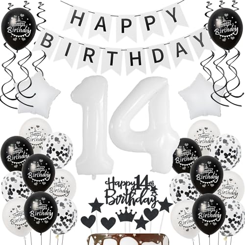 Deko 14.Geburtstag Mädchen Junge Tortendeko 14 Geburtstag Mädchen Deko Geschenk für 14. Geburtstag Mädchen Schwarz weiß Geburtstagsdeko 14 jahre Mädchen luftballon 14 Geburtstag Mädchen dekoration von Hongyantech