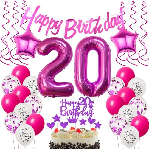 Deko 20. Geburtstag Frauen Luftballons - Rosa Tortendeko und Dekoration für Frau - Geschenk für 20 Jahre von Hongyantech