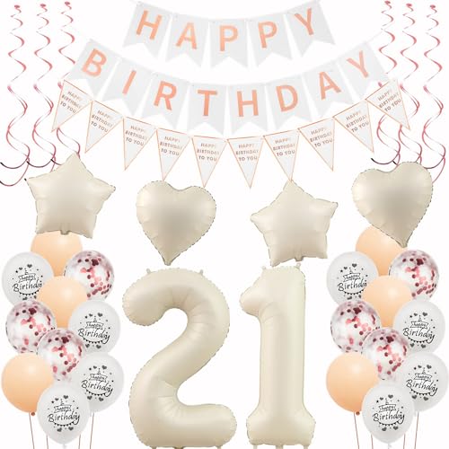Deko 21. Geburtstag Frauen Beige Roségold Luftballons 21 Geburtstag Dekoration Frau,21 Gertstag Deko,Geburtstagsdeko 21 jahre Frauen,Happy 21th Birthday Girlande 21 Geburtstag Party Deko Deko 21. Geburtstag Frauen Beige Roségold Luftballons 21 Geburtstag Dekoration Frau,21 Gertstag Deko,Geburtstagsdeko 21 jahre Frauen,Happy 21th Birthday Girlande 21 Geburtstag Party Deko von Hongyantech
