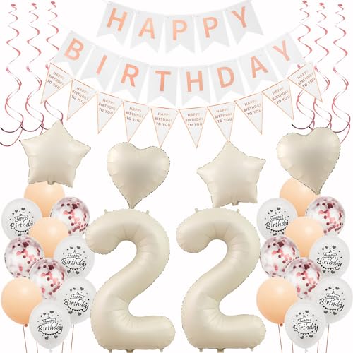 Deko 22. Geburtstag Frauen - Beige Roségold Luftballons, Dekoration, Girlande, Party Set für 22 Jahre Alte Frau - Happy Birthday Deko 22. Geburtstag Frauen - Beige Roségold Luftballons, Dekoration, Girlande, Party Set für 22 Jahre Alte Frau - Happy Birthday von Hongyantech