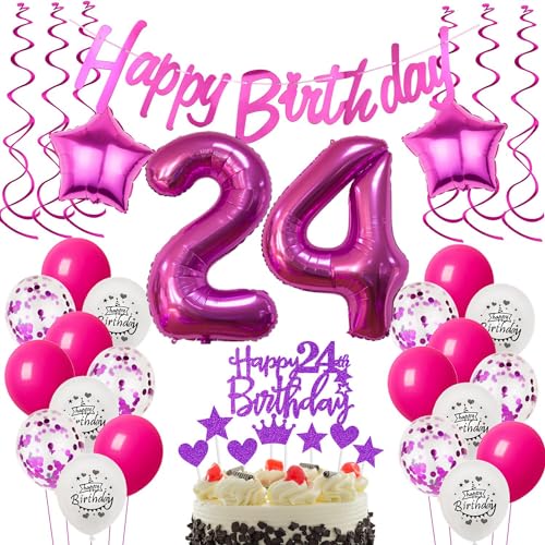 Deko 24. Geburtstag Frauen Luftballons - Rosa Tortendeko und Dekoration für 24 Jahre Frau - Geschenk von Hongyantech