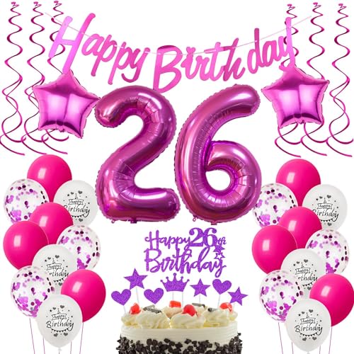 Deko 26. Geburtstag Frauen Luftballons - Rosa Tortendeko und Dekoration für Frau - Geschenk für 26 Jahre Deko 26. Geburtstag Frauen Luftballons - Rosa Tortendeko und Dekoration für Frau - Geschenk für 26 Jahre von Hongyantech