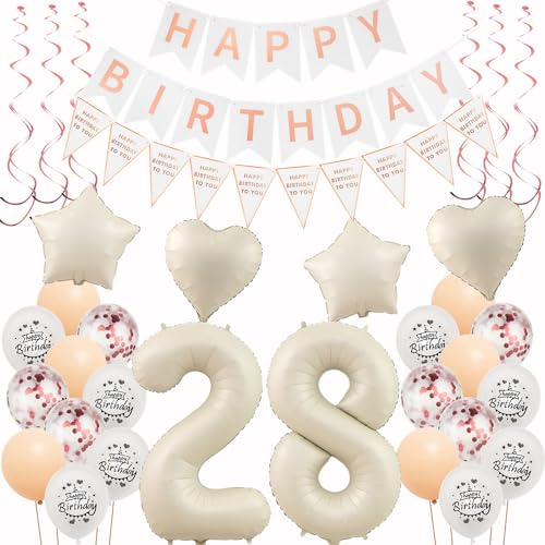 Deko 28. Geburtstag Frauen - Beige Roségold Luftballons, Dekoration, Girlande - Party Set für 28 Jahre Alte Frau Deko 28. Geburtstag Frauen - Beige Roségold Luftballons, Dekoration, Girlande - Party Set für 28 Jahre Alte Frau von Hongyantech