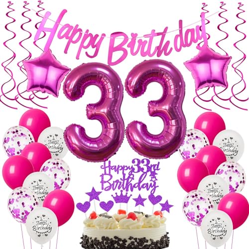 Deko 33. Geburtstag Frauen Luftballons - Geschenk und Tortendeko für Frau - Rosa Dekoration für 33 Jahre Deko 33. Geburtstag Frauen Luftballons - Geschenk und Tortendeko für Frau - Rosa Dekoration für 33 Jahre von Hongyantech