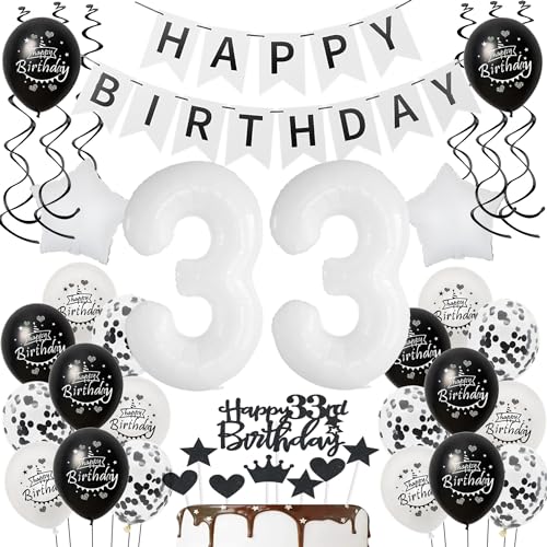 Deko 33.Geburtstag Frau Mann Tortendeko 33 Geburtstag Frauen Deko Geschenk für 33. Geburtstag Frauen Schwarz weiß Geburtstagsdeko 33 jahre Mann Frauen luftballon 33 Geburtstag Frau dekoration von Hongyantech