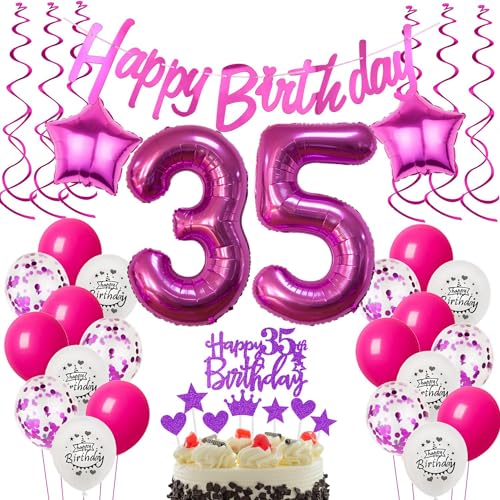 Deko 35. Geburtstag Frauen Luftballons - Geschenk und Tortendeko für Frau - Rosa Dekoration für 35 Jahre von Hongyantech