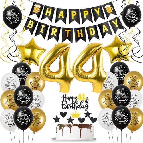 Deko 44. Geburtstag für Mann und Frau - Luftballons Schwarz Gold, Tortendeko, Geburtstagsdeko 44 Jahre von Hongyantech