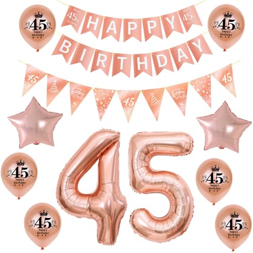 Deko 45. Geburtstag Frauen dekoration,Rosegold Banner Happy 45th Birthday Girlande, 45.Geburtstag Triangle Flag,Folienballon 45 jahre Frau Geburtstagsdeko,45. Geburtstag Party Deko für Frauen Deko 45. Geburtstag Frauen dekoration,Rosegold Banner Happy 45th Birthday Girlande, 45.Geburtstag Triangle Flag,Folienballon 45 jahre Frau Geburtstagsdeko,45. Geburtstag Party Deko für Frauen von Hongyantech