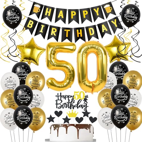 Deko 50 Geburtstag Deko Mann Frauen, Luftballon 50. Geburtstag Schwarz Gold, Geburtstagsdeko 50 jahre Mann Luftballon, Tortendeko 50. Geburtstag Männer Geburtstagsdeko 50 jahre für Frau Mann von Hongyantech