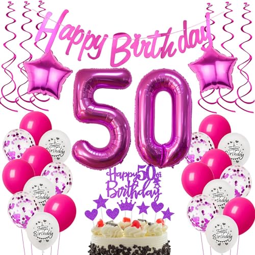 Deko 50. Geburtstag Frauen Luftballons - Geschenk und Tortendeko für Frau - Rosa Dekoration für 50 Jahre Deko 50. Geburtstag Frauen Luftballons - Geschenk und Tortendeko für Frau - Rosa Dekoration für 50 Jahre von Hongyantech