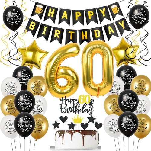 Deko 60. Geburtstag für Mann und Frau - Luftballons Schwarz Gold, Tortendeko, Geburtstagsdeko für 60 Jahre Deko 60. Geburtstag für Mann und Frau - Luftballons Schwarz Gold, Tortendeko, Geburtstagsdeko für 60 Jahre von Hongyantech