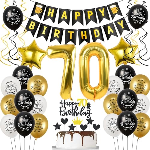 Deko 70 Geburtstag Deko Mann Frauen, Luftballon 70. Geburtstag Schwarz Gold, Geburtstagsdeko 70 jahre Mann Luftballon, Tortendeko 70. Geburtstag Männer Geburtstagsdeko 70 jahre für Frau Mann von Hongyantech