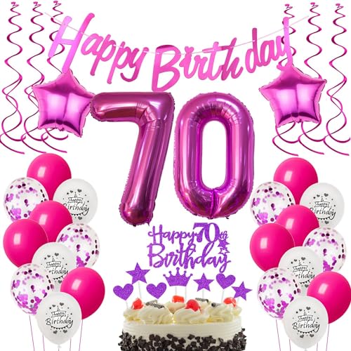 Deko 70. Geburtstag Frauen Luftballons - Geschenk und Tortendeko für Frau - Rosa Dekoration für 70 Jahre von Hongyantech