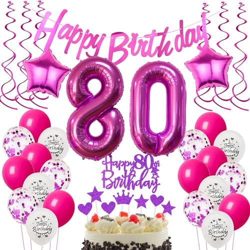 Deko 80. Geburtstag Frauen luftballons 80 Geburtstag Deko Geschenk für 80. Geburtstag Frauen rosa 80. Geburtstag Tortendeko 80 Frau Geburtstagsdeko 80 jahre Frau Geburtstag dekoration rosa von Hongyantech