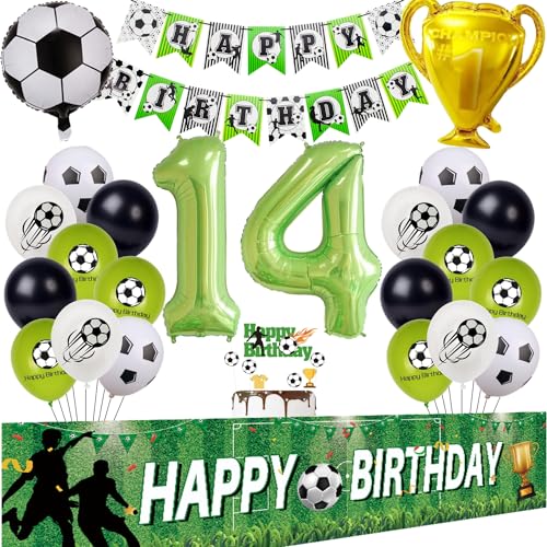 Fußball 14. Geburtstag Deko - Luftballon, Hintergrund, Party Deko Set für Jungen - Grün Fußball 14. Geburtstag Deko - Luftballon, Hintergrund, Party Deko Set für Jungen - Grün von Hongyantech