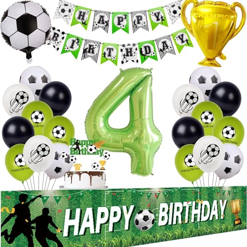 Fußball 4. Geburtstag Deko Set - Luftballons, Hintergrund, Party Deko für Jungen - Grün von Hongyantech