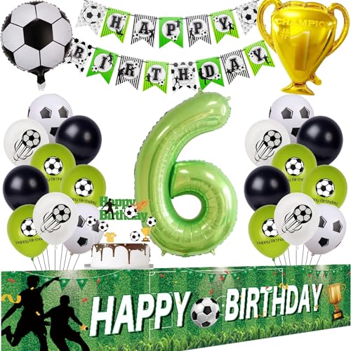 Fußball 6. Geburtstag Deko Set - Luftballons, Hintergrund, Party Deko für Jungen - Grün Fußball 6. Geburtstag Deko Set - Luftballons, Hintergrund, Party Deko für Jungen - Grün von Hongyantech