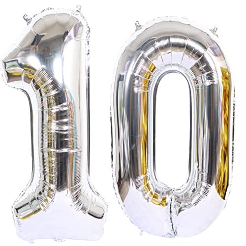 Helium Luftballon 10 Silber Geburtstagsdeko 40" 10 Geburtstag Party Dekoration Supplies,ballon 10 geburtstag,10 luftballon silber,folienballon 10 geburtstag mädchen Junge ballon 10 geburtstag (10) von Hongyantech