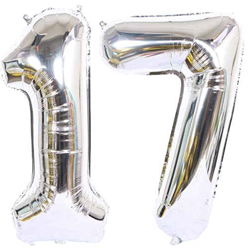 Helium Luftballon 17 Silber Geburtstagsdeko 40" Party Dekoration Supplies, Folienballon für Mädchen Junge (17) von Hongyantech