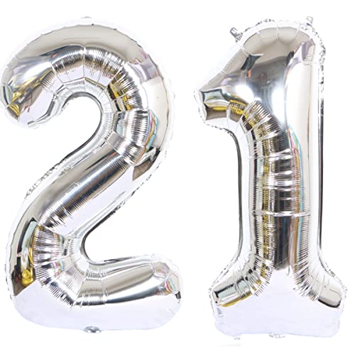 Helium Luftballon 21 Silber Geburtstagsdeko 40" Party Deko Supplies, Folienballon für Frau Mann, Ballon 21 Geburtstag Frauen (21) von Hongyantech