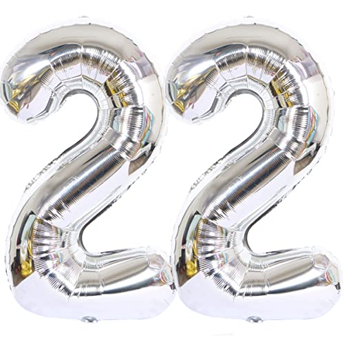 Helium Luftballon 22 Silber Geburtstagsdeko 40" Party Deko Supplies, Folienballon für Frau Mann, Ballon für Frauen (22) von Hongyantech