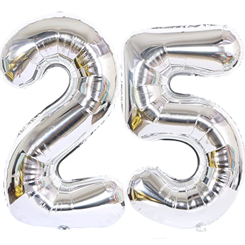 Helium Luftballon 25 Silber Geburtstagsdeko 40" 25 Geburtstag Party Deko Supplies,ballon 25 geburtstag,25 luftballon silber folienballon 25 geburtstag frau mann ballon 25 geburtstag frauen(25) von Hongyantech