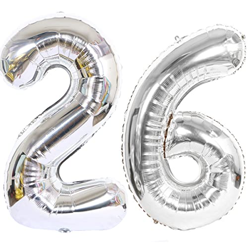Helium Luftballon 26 Silber Geburtstagsdeko 40" Party Deko Supplies, Folienballon für Frau Mann Frauen (26) von Hongyantech