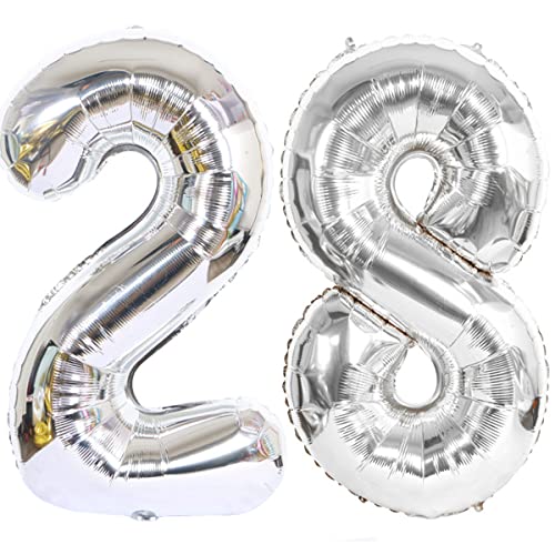 Helium Luftballon 28 Silber Geburtstagsdeko 40" 28 Geburtstag Party Deko Supplies,ballon 28 geburtstag,28 luftballon silber folienballon 28 geburtstag frau mann ballon 28 geburtstag frauen(28) von Hongyantech