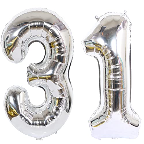 Helium Luftballon 31 Silber Geburtstagsdeko 40" 31 Geburtstag Party Deko Supplies,ballon 31 geburtstag,31 luftballon silber folienballon 31 geburtstag frau mann ballon 31 geburtstag frauen(31) von Hongyantech