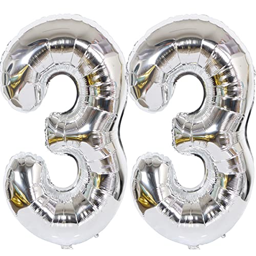 Helium Luftballon 33 Silber Geburtstagsdeko 40" 33 Geburtstag Party Deko Supplies,ballon 33 geburtstag,33 luftballon silber folienballon 33 geburtstag frau mann ballon 33 geburtstag frauen(33) von Hongyantech