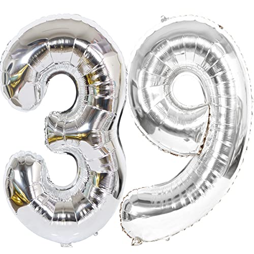 Helium Luftballon 39 Silber Geburtstagsdeko 40" Party Deko Supplies, Folienballon für Frau Mann Frauen (39) von Hongyantech