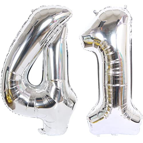 Helium Luftballon 41 Silber Geburtstagsdeko 40" Party Deko Supplies, Folienballon für Frau Mann Frauen (41) von Hongyantech