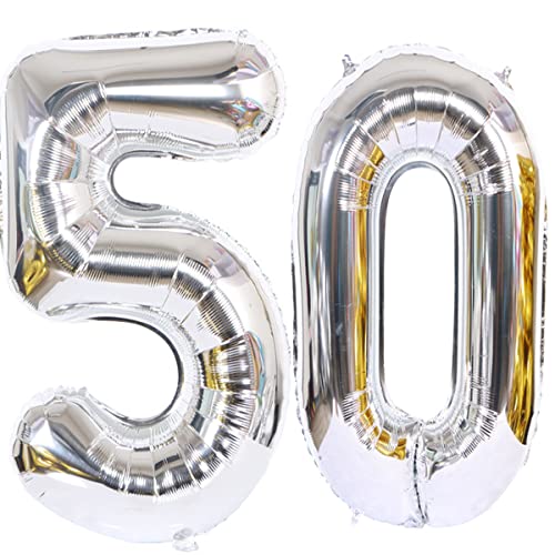 Helium Luftballon 50 Silber Geburtstagsdeko 40" Party Deko Supplies, Folienballon für Frau Mann, 50. Geburtstag Dekoration (50 Stück) von Hongyantech