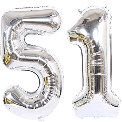 Helium Luftballon 51 Silber Geburtstagsdeko 40" 51 Geburtstag Party Deko Supplies,ballon 51 geburtstag,51 luftballon silber folienballon 51 geburtstag frau mann ballon 51 geburtstag frauen(51) von Hongyantech
