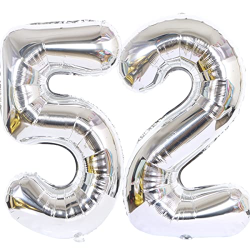 Helium Luftballon 52 Silber Geburtstagsdeko 40" 52 Geburtstag Party Deko Supplies,ballon 52 geburtstag,52 luftballon silber folienballon 52 geburtstag frau mann ballon 52 geburtstag frauen(52) von Hongyantech